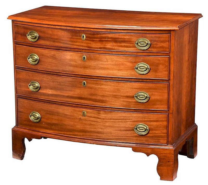 Appraisal: Federal Mahogany and Cherry Bowfront Chest New England - figured