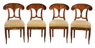 Appraisal: Four Biedermeier Inlaid and Upholstered Side Chairs German or Austrian