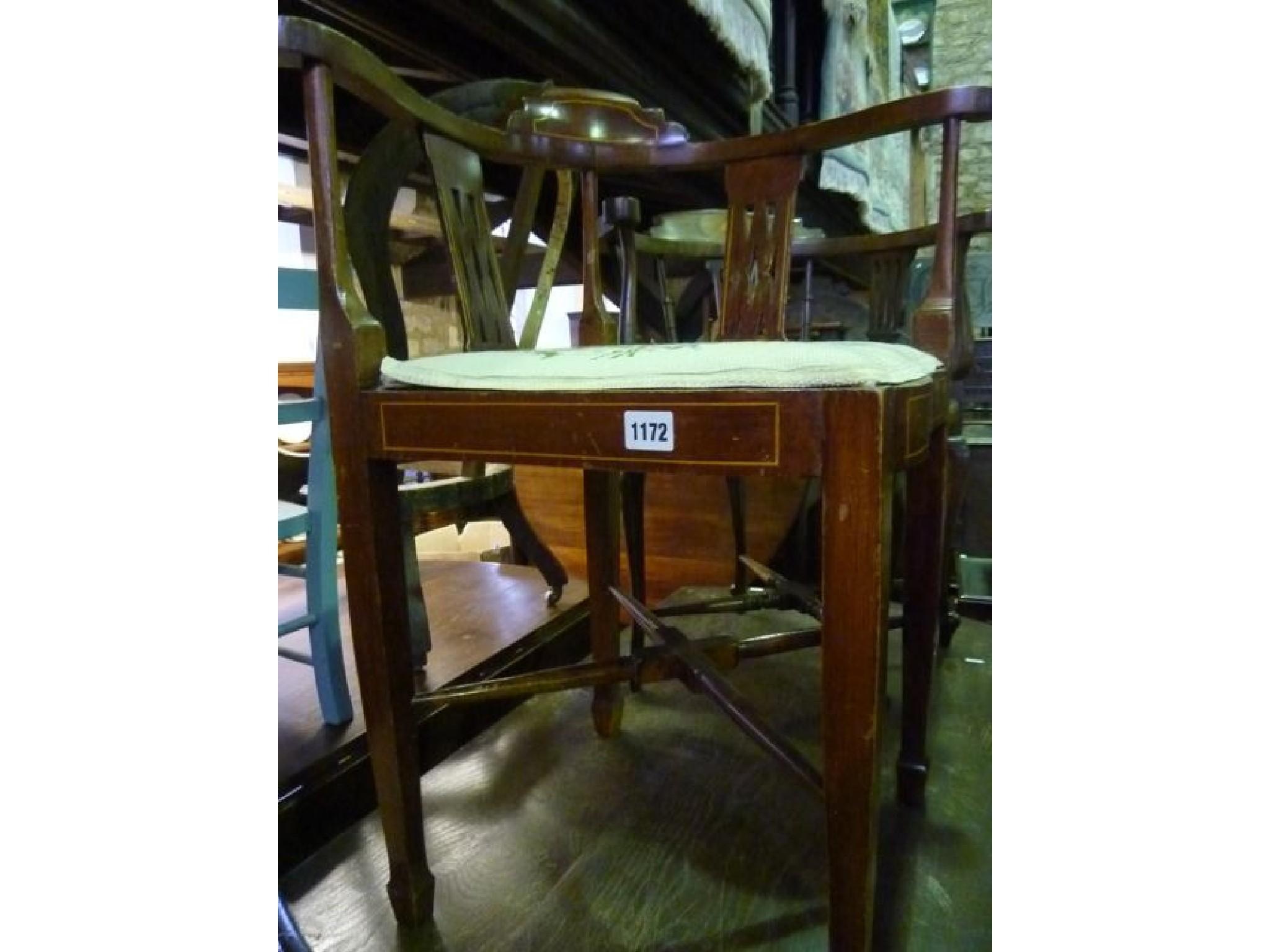 Appraisal: Two Edwardian corner chairs of varying design with inlaid detail