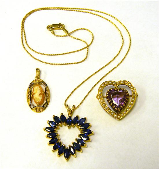 Appraisal: JEWELRY Amethyst and Seed Pearl Heart Pin Pendant K yellow