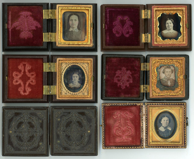 Appraisal: SIXTEENTH PLATE DAGUERREOTYPES CASES Sixteenth plate daguerreotypes are x inches