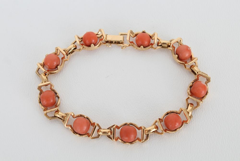 Appraisal: Art Deco K Gold Red Coral Bracelet Art Deco K