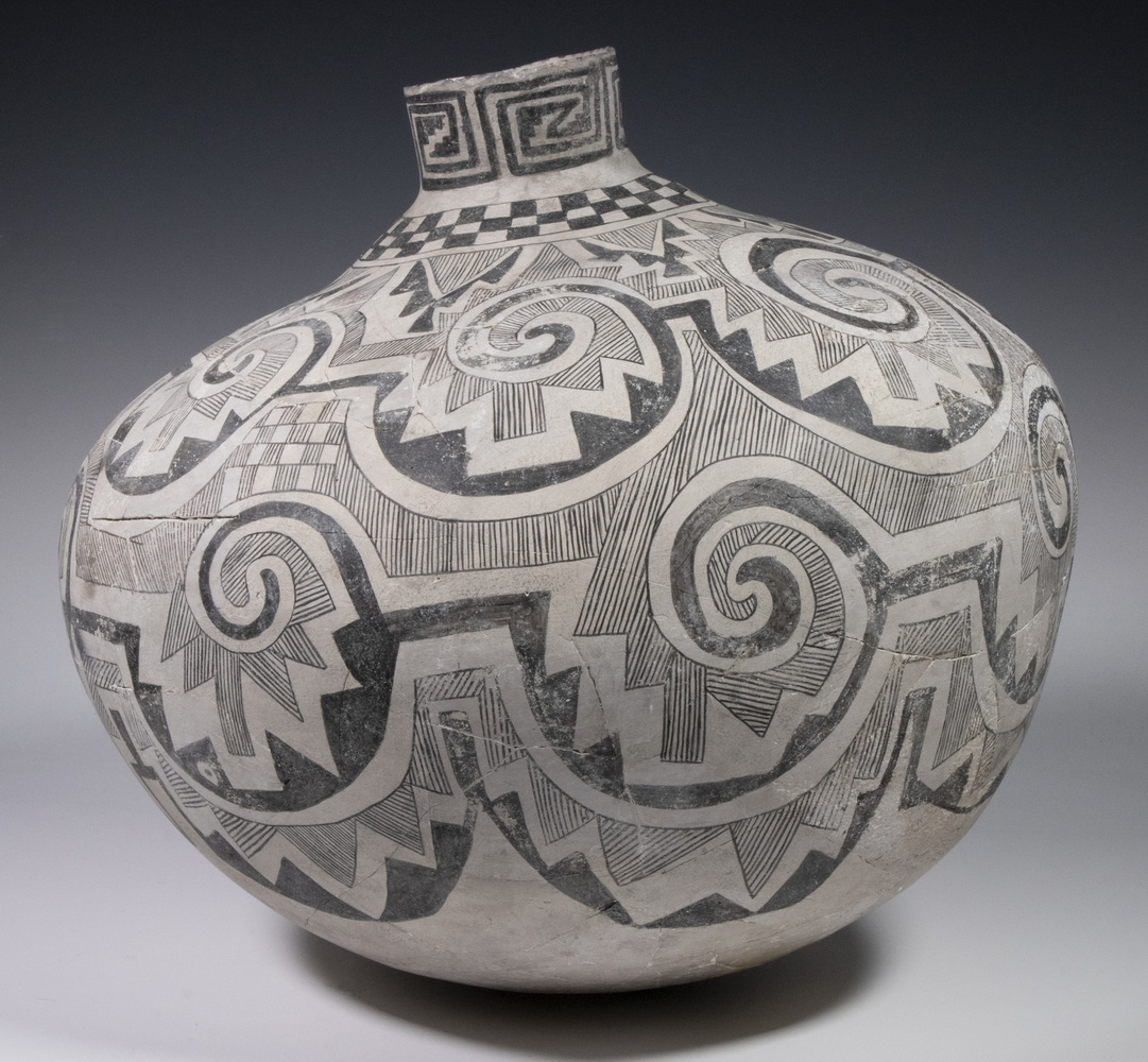 Appraisal: EARLY ANASAZI STORAGE JAR RESTORED Large bulbous round bottom with