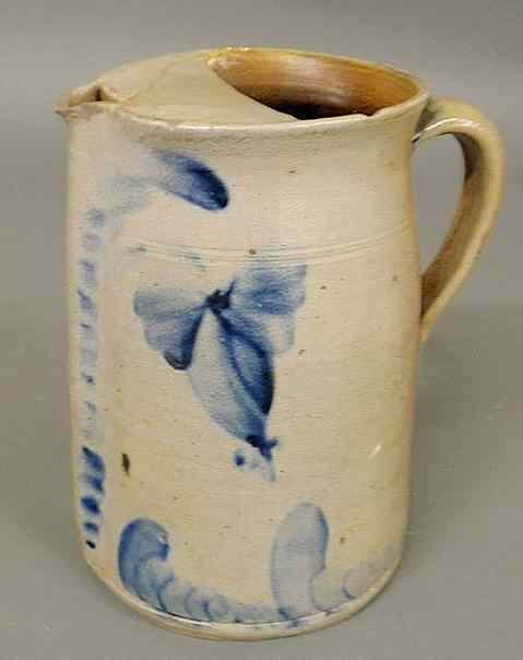 Appraisal: Unusual Pennsylvania stoneware ice water pitcher th c with blue