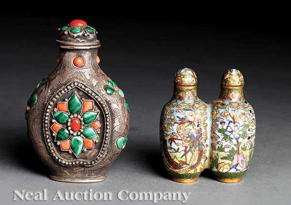 Appraisal: Two Chinese Snuff Bottles th th c the first cloisonn