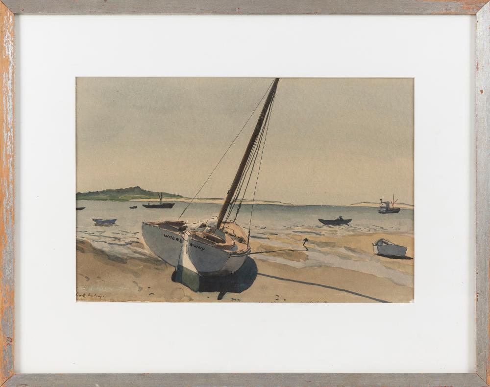 Appraisal: LLOYD EMBRY MASSACHUSETTS MID- TH CENTURY SAILBOAT ON THE BEACH