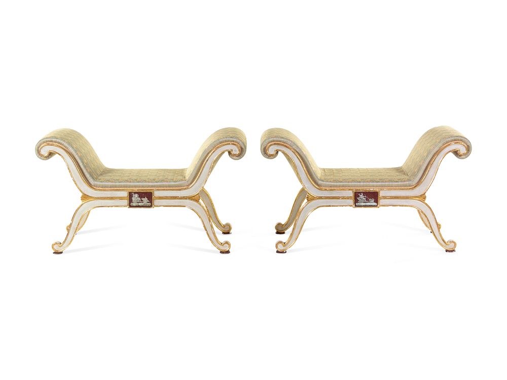 Appraisal: A Pair of Russian Parcel Gilt and White-Painted Window Seats