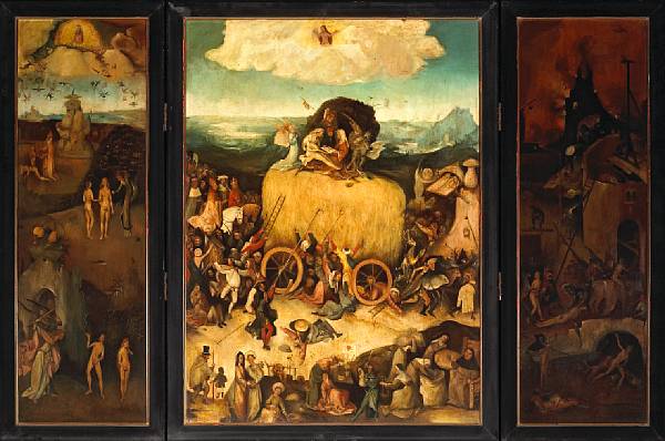 Appraisal: After Hieronymus Bosch th Century The haywain Triptych oil on