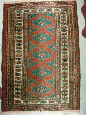 Appraisal: Turkman Persian Handmade Mat fine tight geometric designs ' x