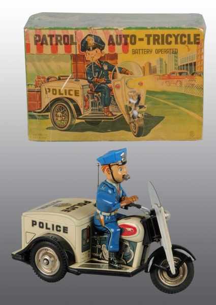 Appraisal: Tin Litho Police Cycle Battery-Operated Toy Description Japanese Working When