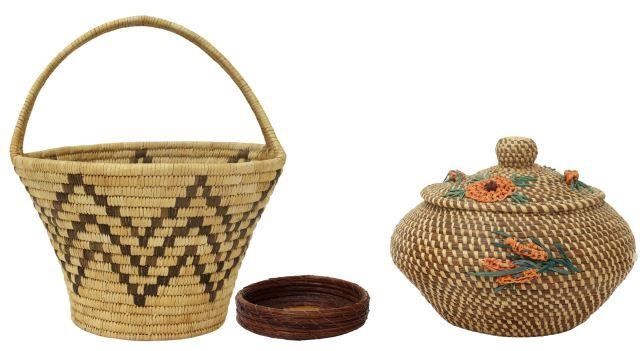 Appraisal: lot of Basketry including Papago coiled grass basket c last