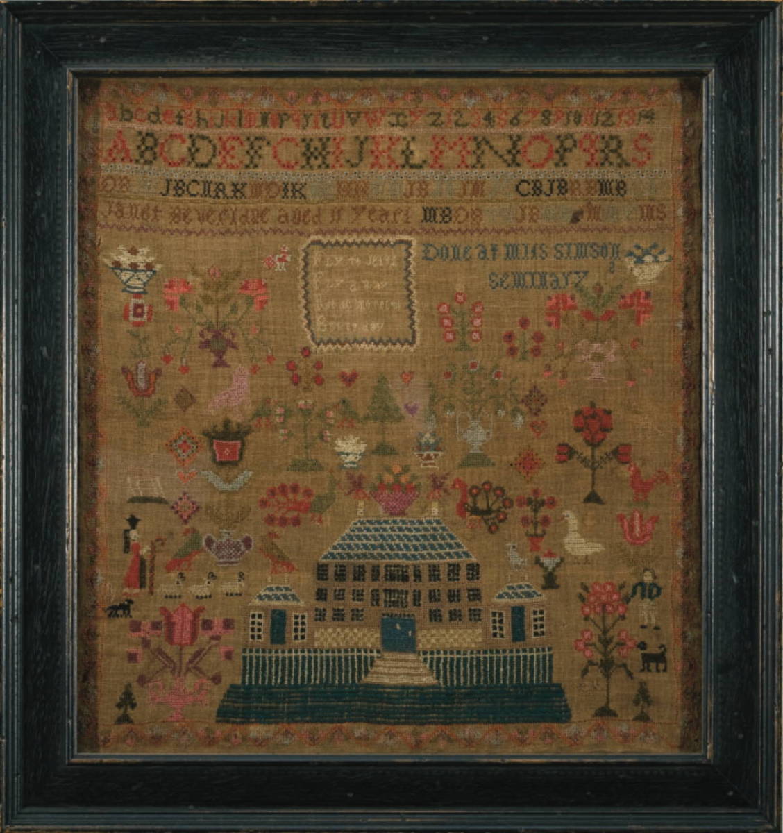 Appraisal: SCHOOLGIRL NEEDLEWORK SAMPLER WORKED AT MRS SIMSON quot S SEMINARY