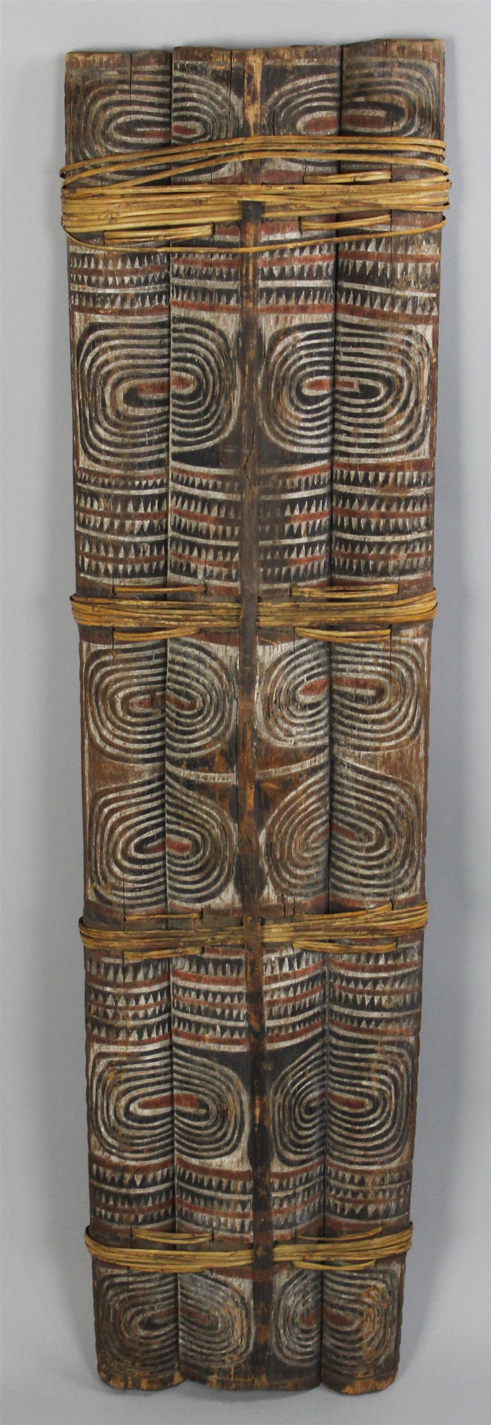 Appraisal: ARAWE TRIBE NEW BRITAIN MELANESIA POLYCHROME AND RATTAN DECORATED THREE