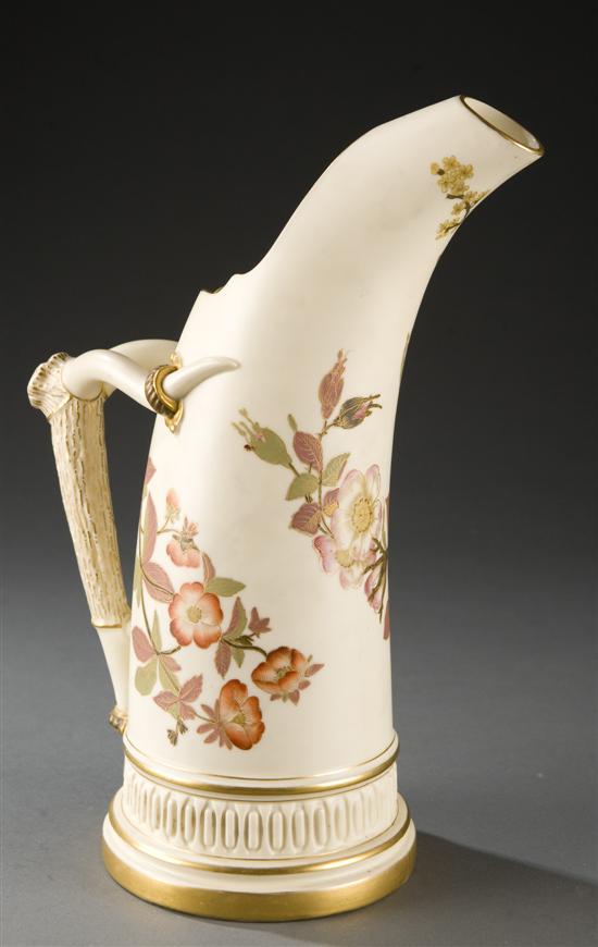 Appraisal: Hand painted Royal Worcester porcelain pitcher British c 's Ivory