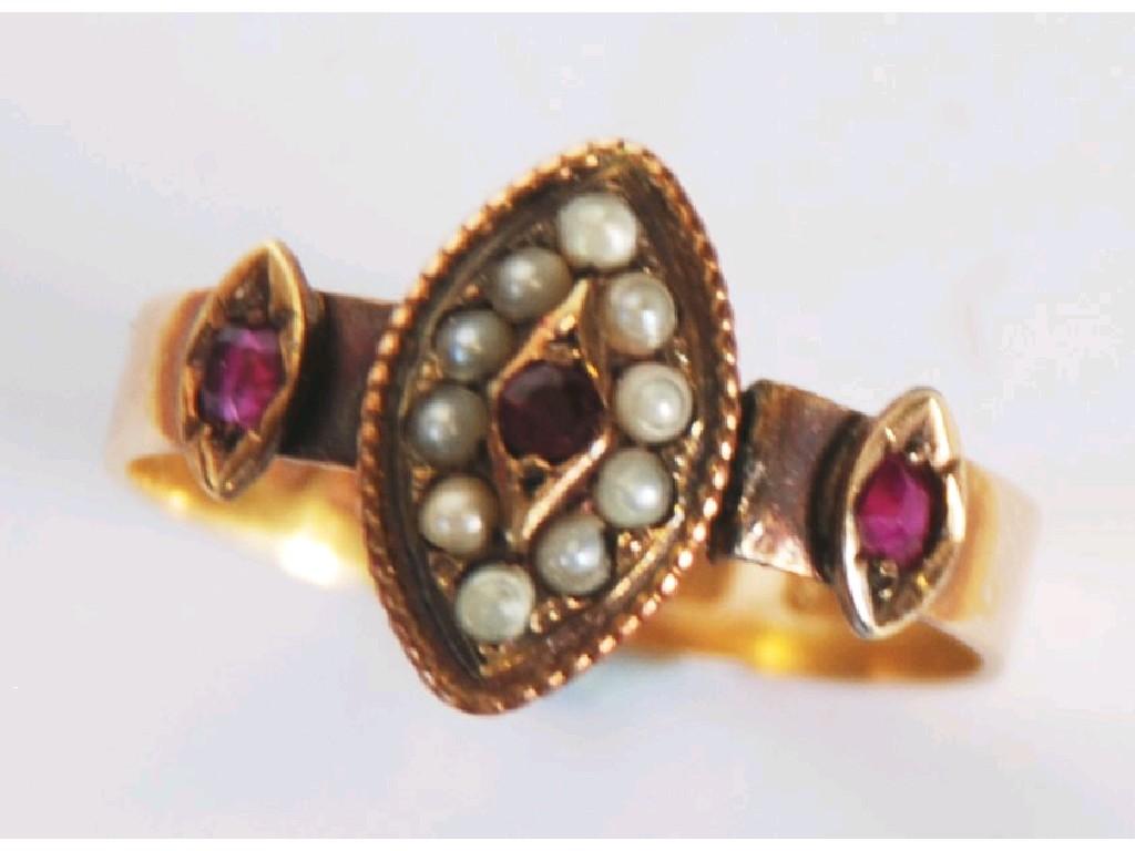 Appraisal: VICTORIAN ct GOLD MARQUISE RING set with centre tiny ruby