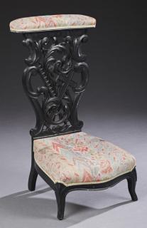 Appraisal: French Provincial Ebonized Prie Dieu c the upholstered armrest over