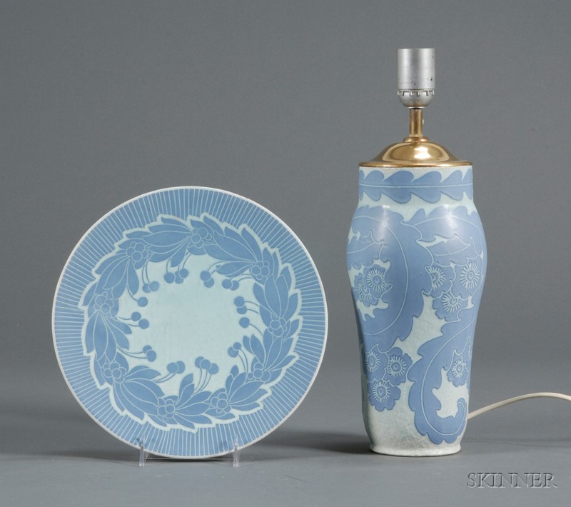 Appraisal: Gustafsberg Charger and Lamp Porcelain Josef Ekenberg Sweden and Circular