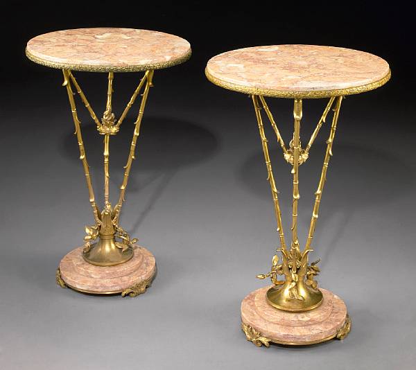 Appraisal: A pair of French gilt bronze and marble gueridons F