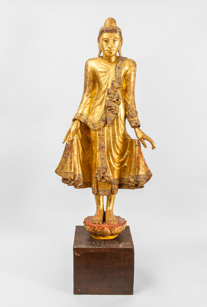 Appraisal: THAI GILTWOOD FIGURE OF A BODDHISATTVA Standing with outstretched hands