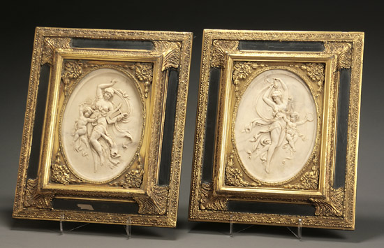 Appraisal: Pair of French Alabaster Bas Relief Allegorical Plaques of Music