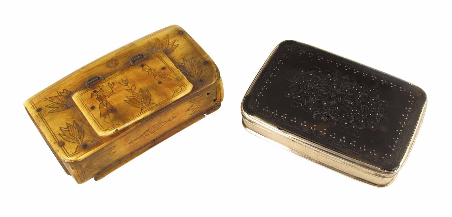 Appraisal: A horn snuff box dated