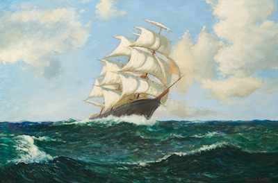 Appraisal: Donald Brett British - Clipper ship on choppy seas Oil