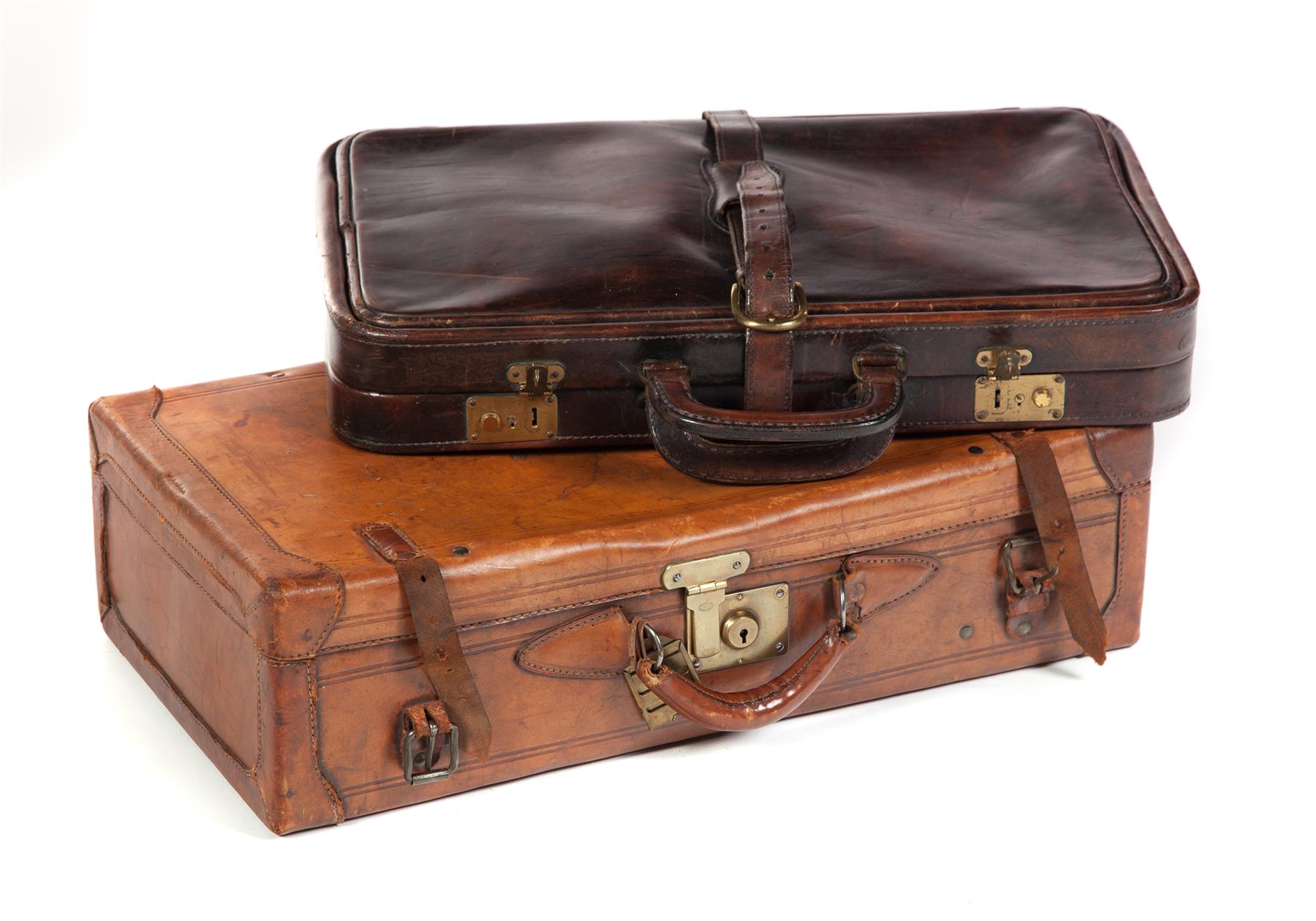 Appraisal: AMERICAN LEATHER ATTACHE AND SUITCASE Early th century Suitcase with