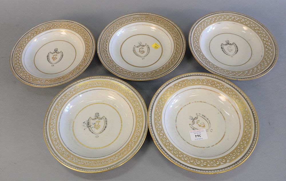 Appraisal: Set of five Chinese Export Armorial porcelain having gold rims