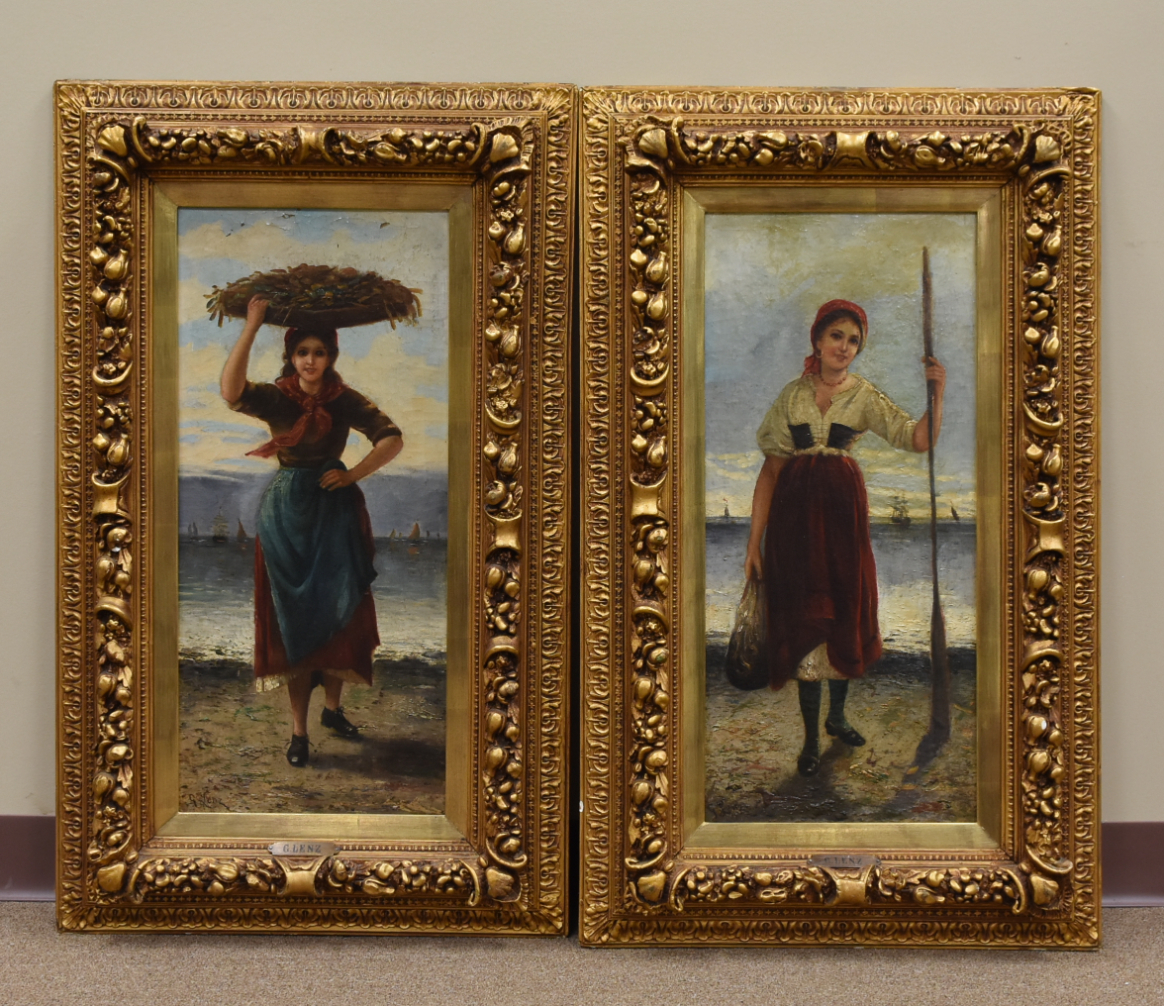 Appraisal: PAIR OIL PAINTING OF GIRLS BY G LENZ TH C