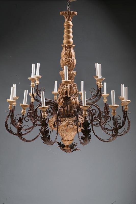 Appraisal: CHANDELIER Possibly Italy th century pine and metal Turned and