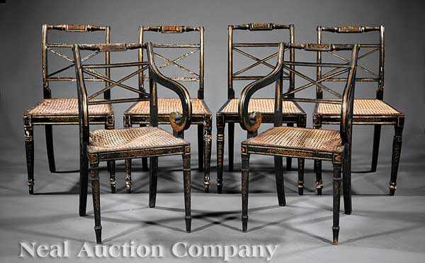 Appraisal: A Set of Six Regency Paint-Decorated Chairs early th c