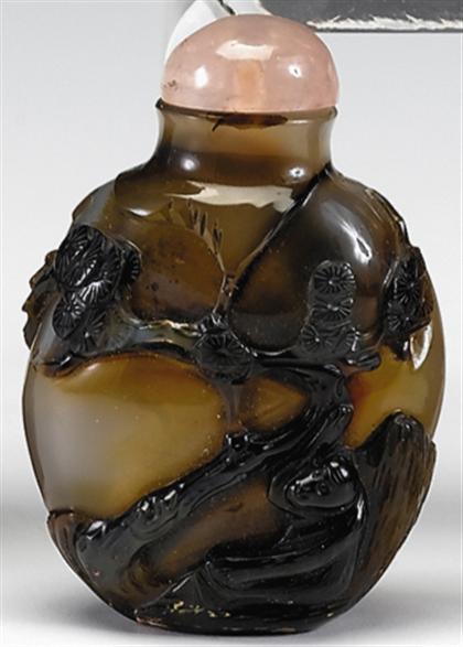 Appraisal: Two Chinese agate snuff bottles th century Both well carved