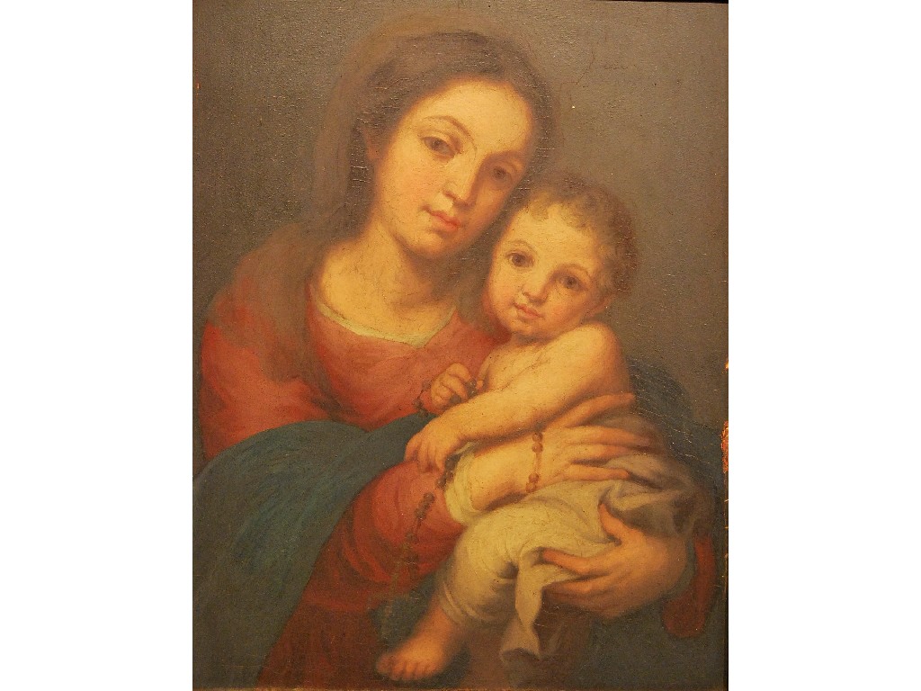 Appraisal: Madonna and Child the infant holding a rosary oil on