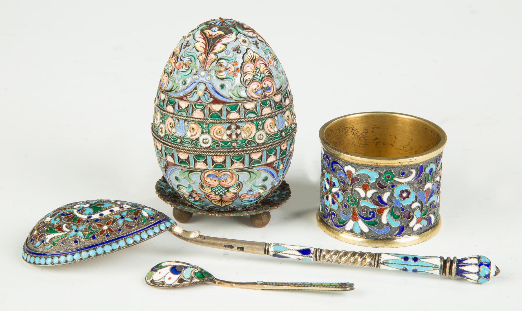 Appraisal: Russian Enameled Silver Egg Signed Peter Ovchinnikov ozt