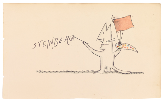 Appraisal: SAUL STEINBERG Cat with Palette Pen and ink and watercolor