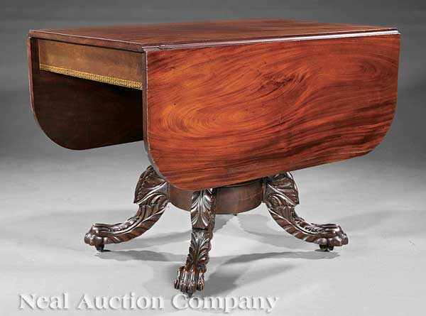 Appraisal: An American Classical Carved Mahogany and Gilt Stenciled Drop-Leaf Table