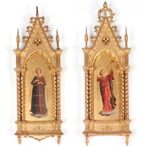 Appraisal: A Pair of Italian Giltwood Paintings of Angel Musicians After