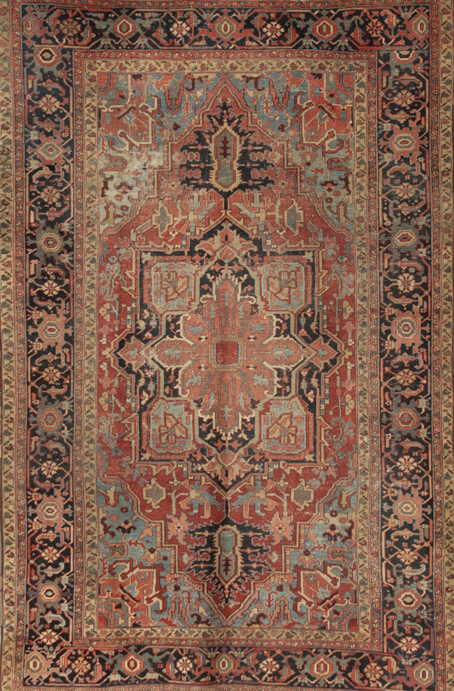 Appraisal: Heriz Rug Second Quarter th Century Red ground with herati