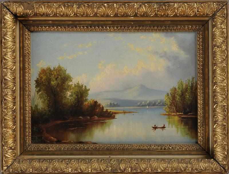 Appraisal: AMERICAN SCHOOL SUMMERTIME ON A LAKE Oil on board unsigned