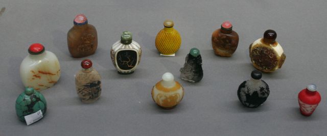 Appraisal: Twelve Chinese snuff bottles including carved agate amber turquoise carved