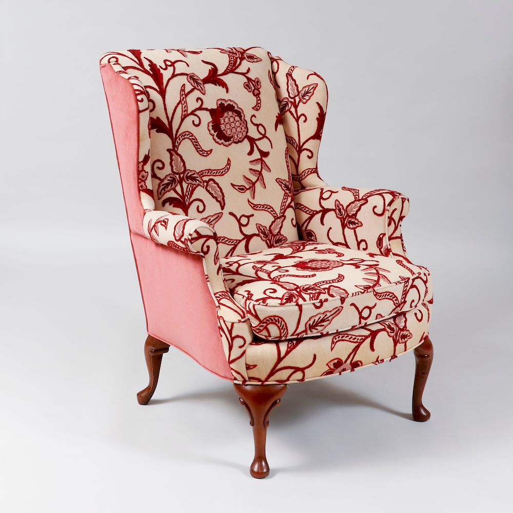 Appraisal: George III Style Mahogany Wing Chair With crewel work upholstery