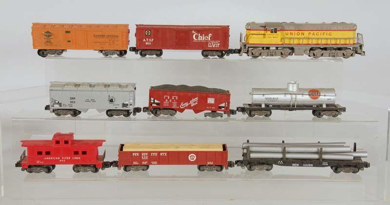 Appraisal: -Piece American Flyer S-Gauge Union Pacific Description ATSF Boxcar Illinois