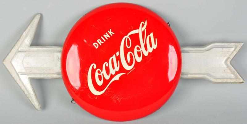 Appraisal: Tin Coca-Cola Button Arrow Sign s Includes original connecting hardware