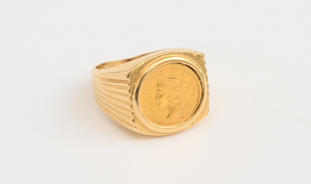 Appraisal: K US GOLD COIN RING K yellow gold ring contains