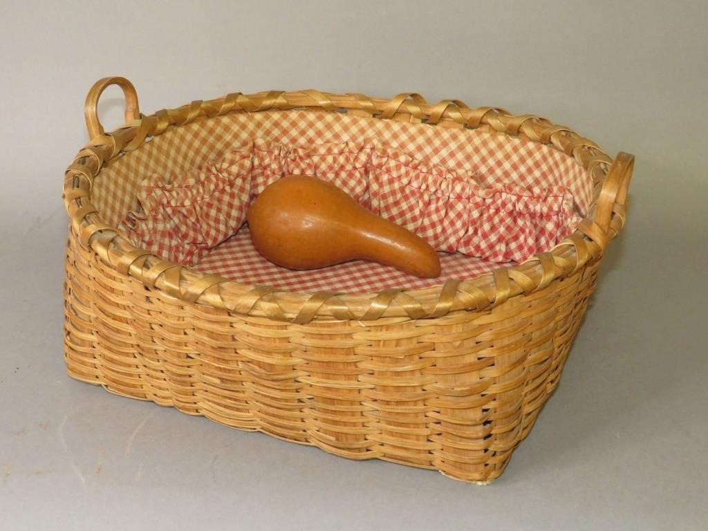 Appraisal: SHAKER TYPE TWO-HANDLED SEWING BASKETca - ash and birch splint