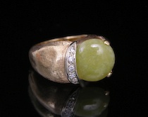 Appraisal: A Gentlemen's Gold Jade and Diamond Ring k yellow brushed