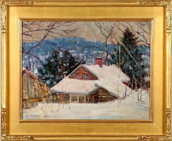 Appraisal: Winter Cabin Scene oil on canvas board x SLL R