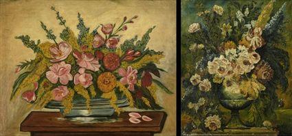 Appraisal: th Century School Three Floral Still Lifes Oil on canvas