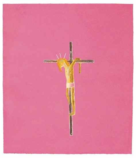 Appraisal: Craigie Aitchison - Pink Crucifixion etching with aquatint and carborundum