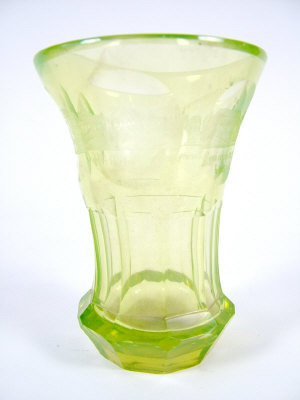 Appraisal: Continental small green glass vase with six etched oval panels